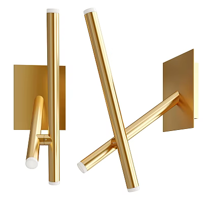 Sleek Modern Gold Metal Wall Lamp Featuring Square Base And Linear Long Arm Design 3d model