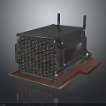 Metal Industrial Equipment With Perforated Surface And Square Shaped Design On Wooden Base Stand