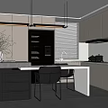 Modern Kitchen Interior With Island Countertop Cabinets Pendant Lights And Appliances