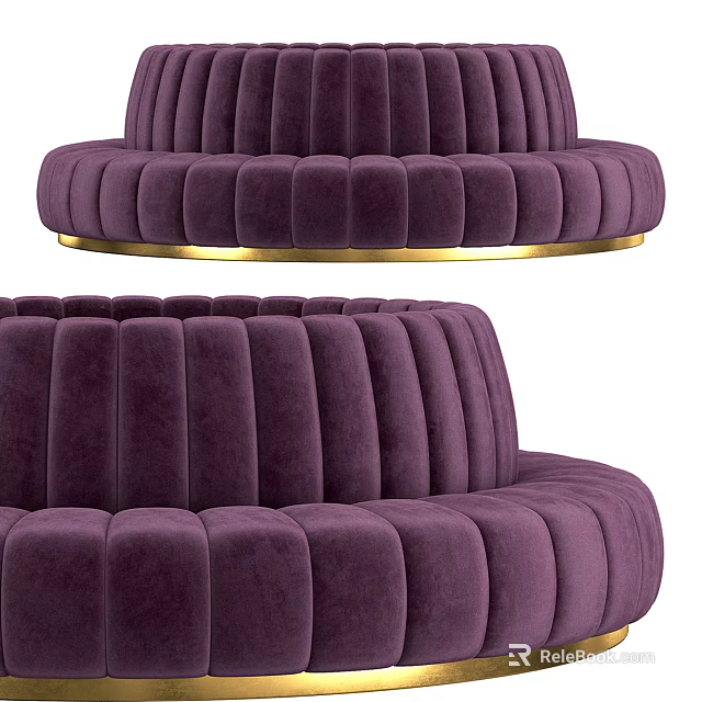Purple Velvet Sectional Sofa With Modern Design And Gold Trim Details 3d model 