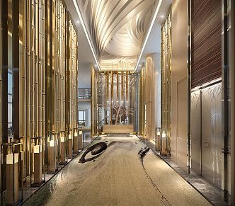 New Chinese Lobby Elevator Lobby 3d model