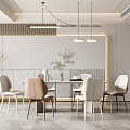 Elegant Modern Restaurant Interior With Dining Table Chairs Pendant Lights And Plants