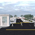 Organized Parking Lot With Gatehouse Parked Cars And Surrounding Trees