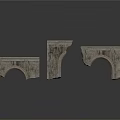 Three Textured Stone Architectural Components With Arch Design And Decorative Details 3d model