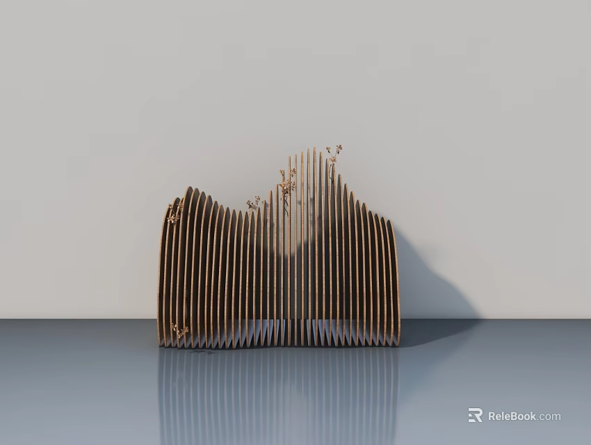 Modern Wooden Striped Swing Door Design With Decorative Interior Structure 3d model