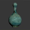 Artistic Turquoise Speckled Sculpture with Vase Shaped Body and Small Handle