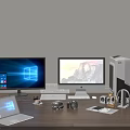 Modern Computer Setup With Desktop Monitors Laptop Camera Headphones And Accessories 3d model