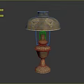 Vintage Brass Table Lamp With Carved Decorations Ornate Shade And Elegant Base Design