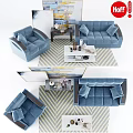 Stylish Modern Living Room Interior With Blue Sofa Armchair Coffee Table And Decorative Rug