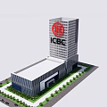 Modern ICBC Bank Building Architectural Design In Urban Setting With Glass Facade