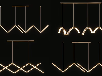 Modern Geometric Chandeliers With Hanging Illuminated Curved Zigzag And Linear Design Shapes 3d model