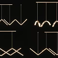 Modern Geometric Chandeliers With Hanging Illuminated Curved Zigzag And Linear Design Shapes