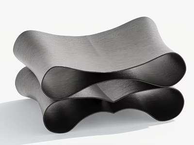 Modern Curved Wooden Stool with Sculptural Layered Design and Dark Finish 3d model
