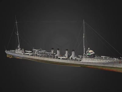 Vintage Wooden Ship With Three Chimneys Tall Masts And Deck Structures 3d model