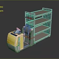 Yellow Forklift With Multi Layer Storage Rack For Warehouse Logistics 3d model