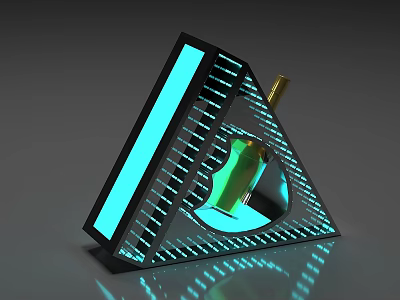 Modern Commercial Equipment With Triangular Structure Blue LED Strips And Green Internal Components 3d model