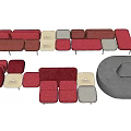 Casual Sofa Set With Red White Gray Modular Cushions And Various Combinations 3d model