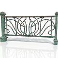 Green Wrought Iron Railing With Ornate Scrollwork And Decorative Posts
