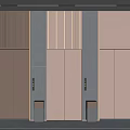 Modern Elevator Hallway With Three Dark Brown Doors And Gray Panels
