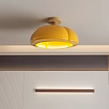 Yellow Pumpkin Shaped Flush Mount Ceiling Light Illuminated In Modern Interior 3d model