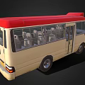 Modern Beige Minibus With Red Roof Side Windows And Passenger Seats