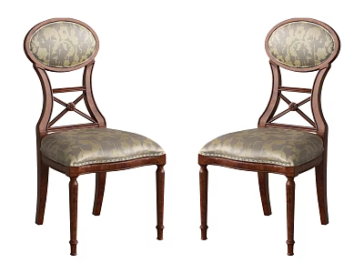 Elegant Traditional Dining Chairs With Wooden Frame Carved Backrest And Floral Pattern Upholstered Seat 3d model