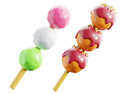 Vibrant Candied Hawthorn Balls On Wooden Sticks With Multicolored Glaze And Sprinkles 3d model