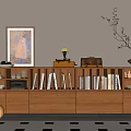 Bookcase Middle Ancient Bookcase Solid Wood Bookcase Book Combination Ornaments Hanging Painting Dried Branches 3d model
