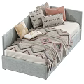 Decorative Sofa Bed Interior With Colorful Pillows Soft Blanket And Wooden Side Table