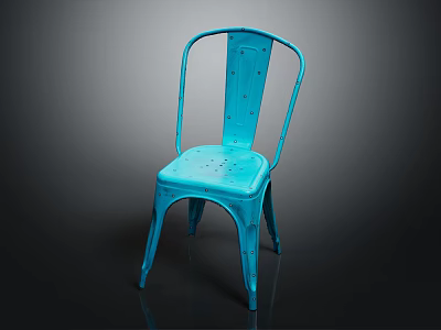 Modern Blue Metal Leisure Chair With Riveted Design And Curved Legs 3d model