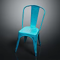 Modern Blue Metal Leisure Chair With Riveted Design And Curved Legs