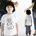 Mother With Two Children Wearing Dark Green T-Shirt Jeans White Rabbit Print T-Shirt Gray Pants 3d model