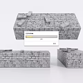 Gray Brick Wall Component with Textured Stacked Bricks and Various Forms 3d model
