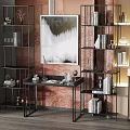 Modern Black Metal Bookshelf With Books Decorations And Wall Art In Interior