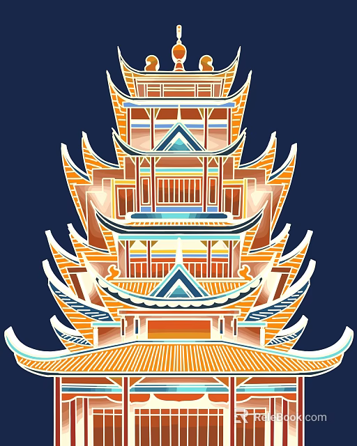 Traditional Ancient Chinese Tower Architecture With Multi story Design Ornate Eaves And Colorful Details 3d model 