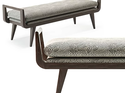 Modern Fabric Ottoman With Tufted Cushion And Elegant Wooden Legs Design 3d model