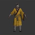 Man Wearing Traditional Yellow Robe with Belt and Ancient Style Attire