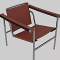 Modern Chair With Leather Seat Backrest And Tubular Metal Armrest Frame