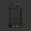 Red Metal Birdcage Design With Vertical Bars And Decorative Base