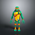 3D Ninja Turtle Character With Green Body Orange Armor And Yellow Belt Design