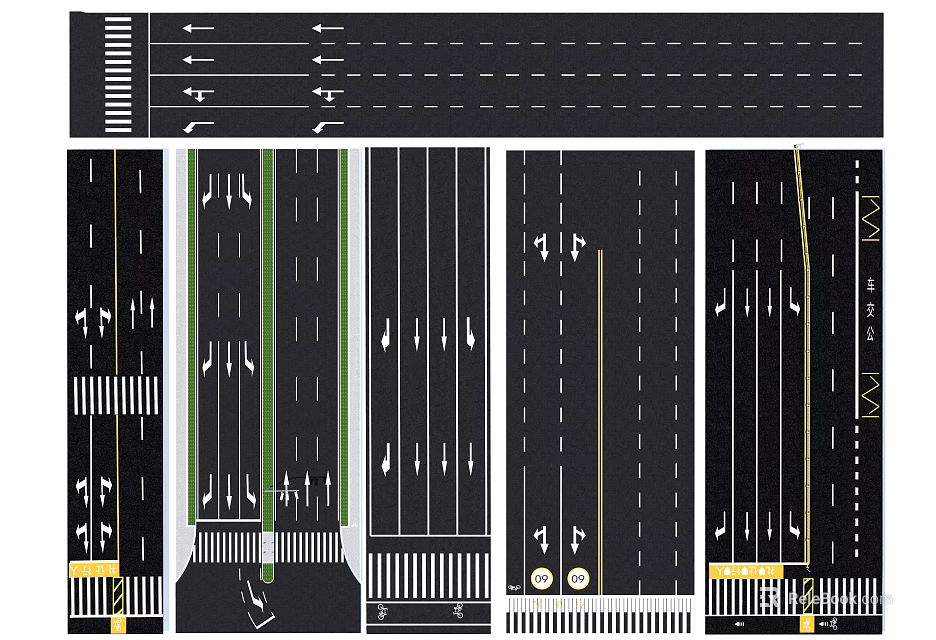 Detailed Road Facilities Design With Lane Lines Arrows Crosswalks And Dividers 3d model 
