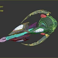Futuristic Sci Fi Spaceship With Turquoise Purple Sleek Design And Circular Ring Structure
