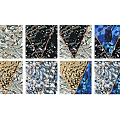 Modern Geometric Wall Decor with Eight Panels Black White Blue Gold Marble Like Texture