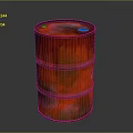 Rusty Red Metal Barrel with Peeling Paint Horizontal Hoops and Dark Background for Household Use