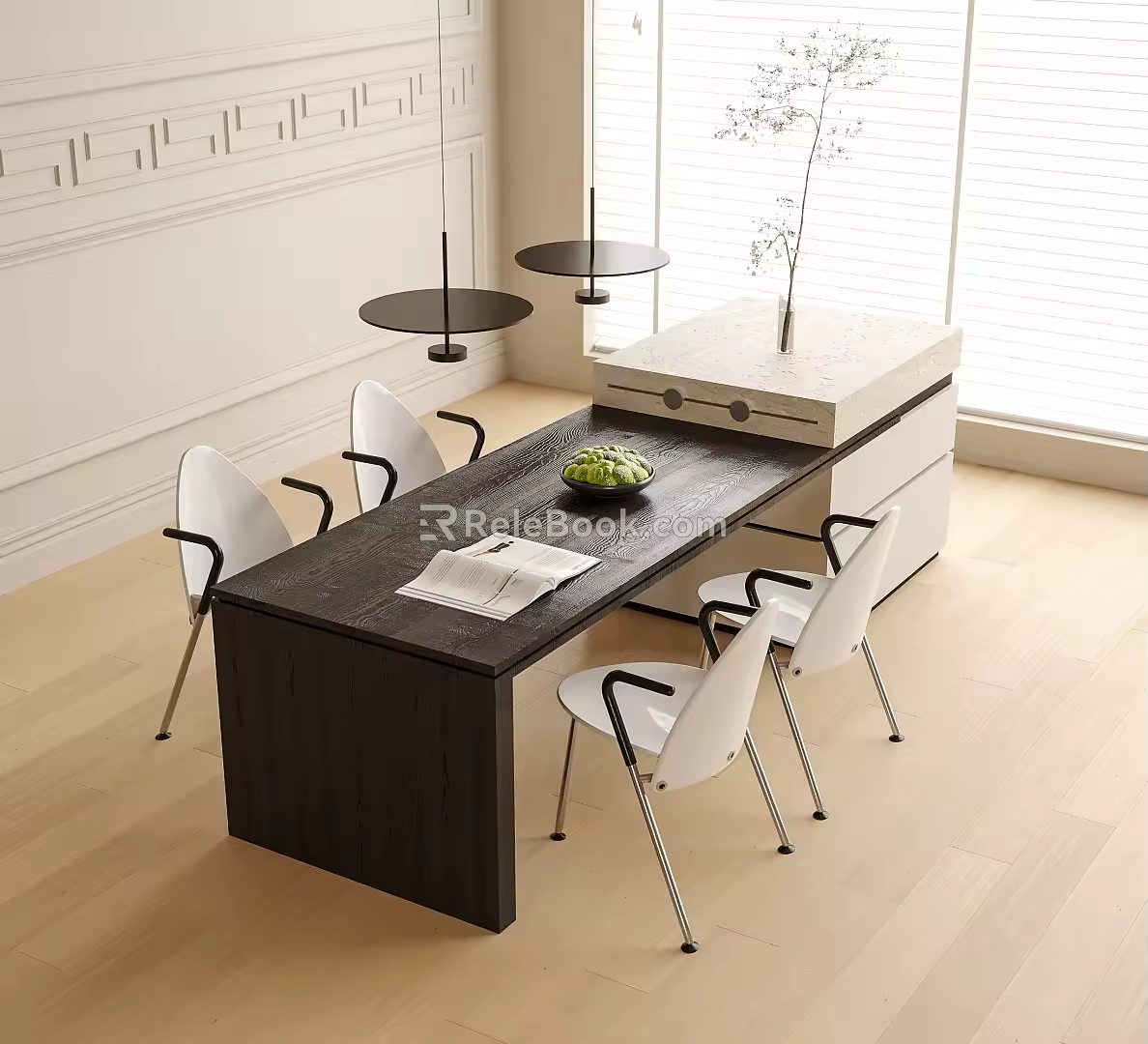 Modern Dining Table and Chair Combination Island Table Dining Table and Chair Chandelier 3d model
