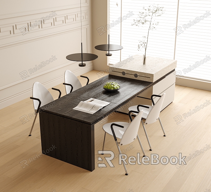 Modern Dining Table and Chair Combination Island Table Dining Table and Chair Chandelier model