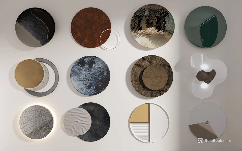 Stylish Circular Wall Decor with Various Textured Designs and Colorful Patterns 3d model 