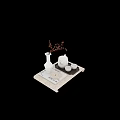 White Tea Set With Teapot Two Teacups And Brown Tray On Light Surface 3d model