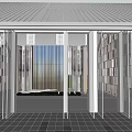 Modern Sales Office Building With Outdoor Seating Green Lawn And Trees