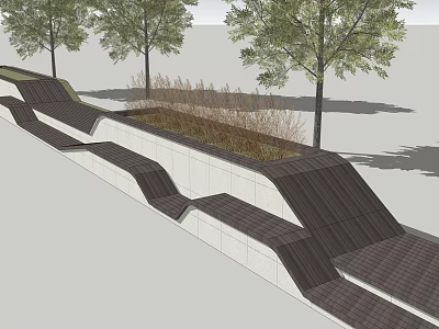 Natural Design Outdoor Chair with Wooden Structure and Green Trees in Park Landscape 3d model